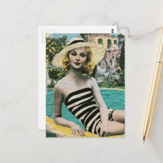 Woman in Black and White Bathing Suit Postcard