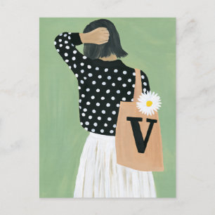 Woman in Black and White Polka Dots Postcard