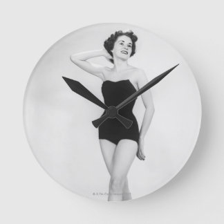 Woman in Black Corset Round Clock