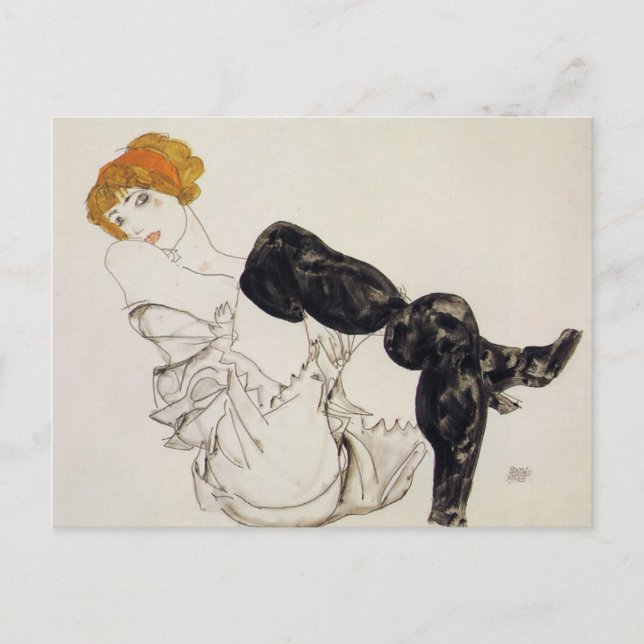 Woman in Black Stockings by Egon Shiele Postcard (Front)