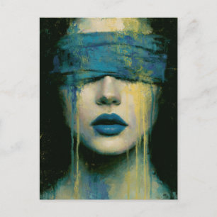 Woman in Blue Blindfold Postcard