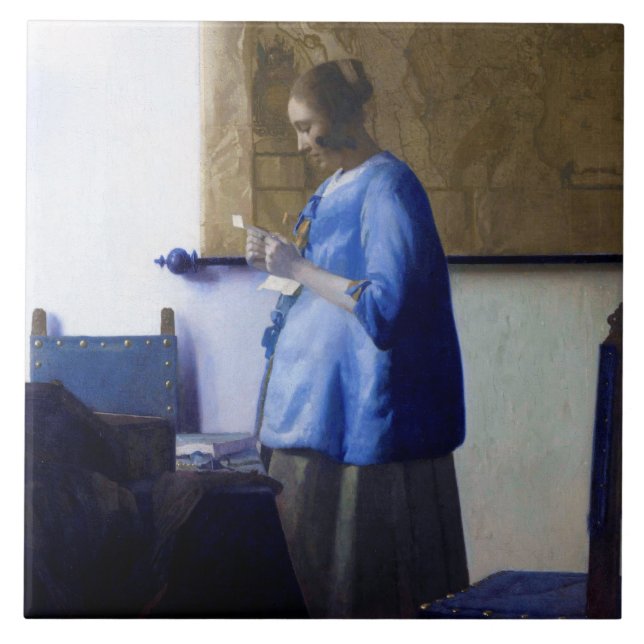 Woman in Blue, Johannes Vermeer Tile (Front)