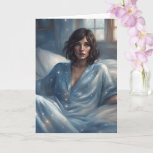 Woman in Blue Pyjamas blank Card
