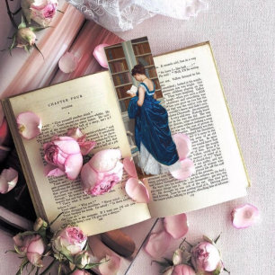 Woman in Blue, reading a Book  bookmark Mini Business Card