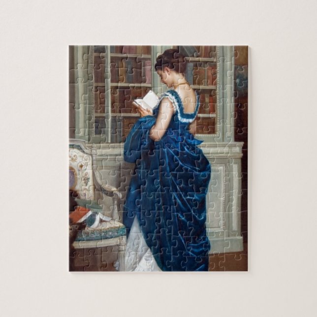 Woman in Blue, reading a Book Jigsaw Puzzle (Vertical)