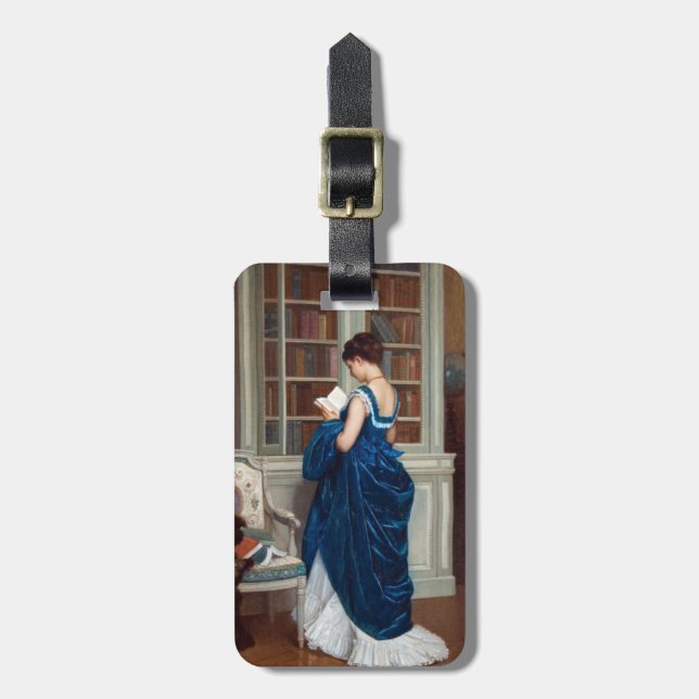 Woman in Blue, reading a Book Luggage Tag (Front Vertical)