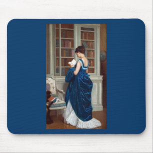 Woman in Blue, reading a Book Mouse Mat