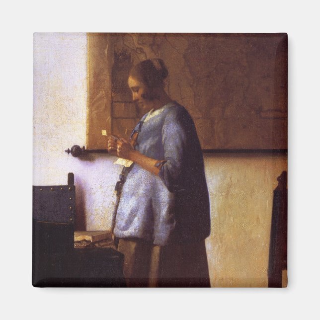 Woman in Blue Reading a Letter Magnet (Front)