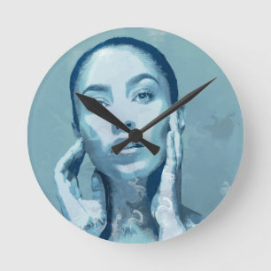 "Woman in Blue" Round Clock