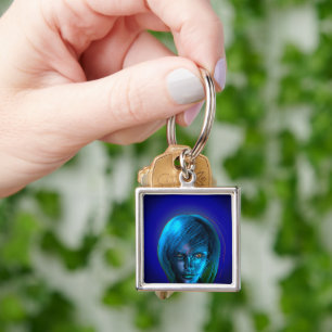 Woman in blues key ring