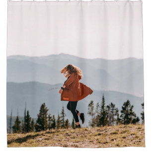 Woman in brown coat shower curtain