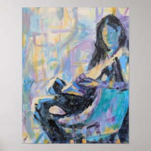 Woman in Chair Reading Painting Poster