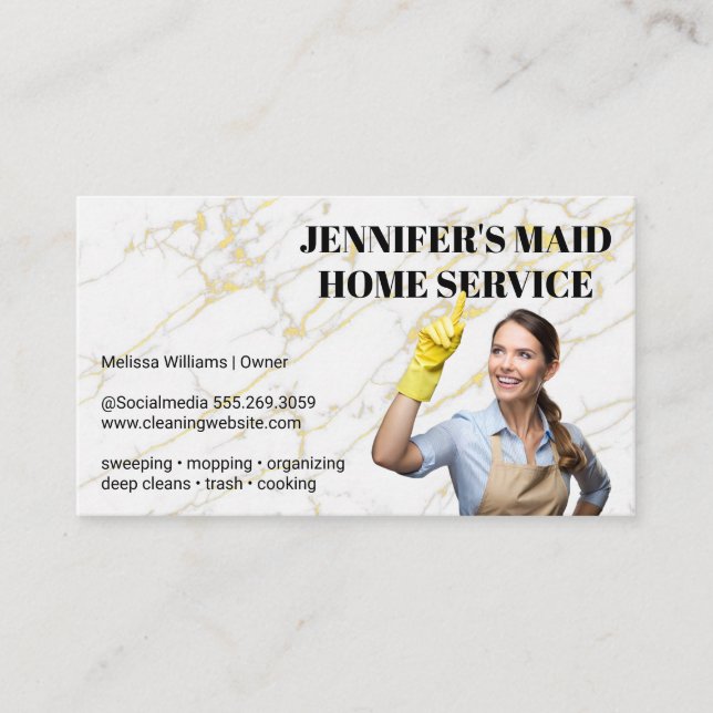 Woman in Cleaning Attire | Maid Services Business Card (Front)