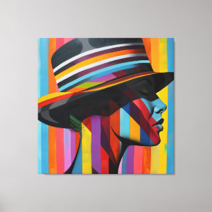 Woman in Colourful Hat 2 Striking silhouette Canvas Print