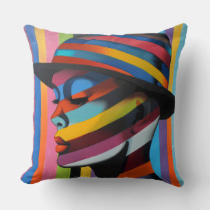 Woman in Colourful Hat 3 Striking silhouette Cushion