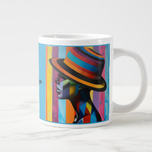 Woman in Colourful Hat 4 striking silhouette Large Coffee Mug