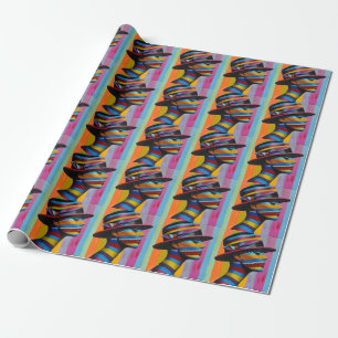 Woman in Colourful Hat 6 Striking silhouette Wrapping Paper