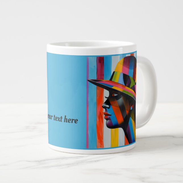 Woman in Colourful Hat striking silhouette Large Coffee Mug (Front Right)