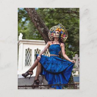 Woman In Day Of The Dead Costume Holiday Postcard