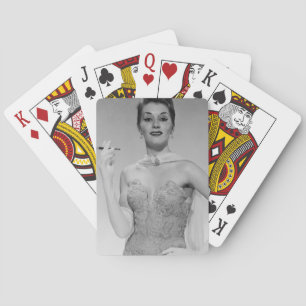 Woman in Dress Playing Cards