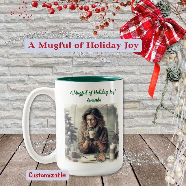 Woman in Earth Tones, Anticipating the Holiday Two-Tone Coffee Mug (Creator Uploaded)