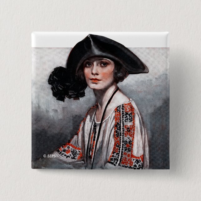 Woman in Embroidered Blouse 15 Cm Square Badge (Front)