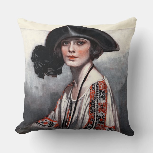 Woman in Embroidered Blouse Cushion (Front)