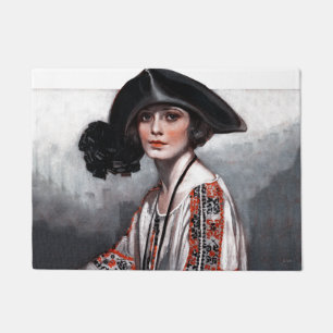 Woman in Embroidered Blouse Doormat