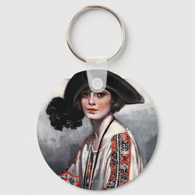 Woman in Embroidered Blouse Key Ring (Front)