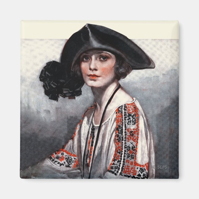 Woman in Embroidered Blouse Magnet (Front)