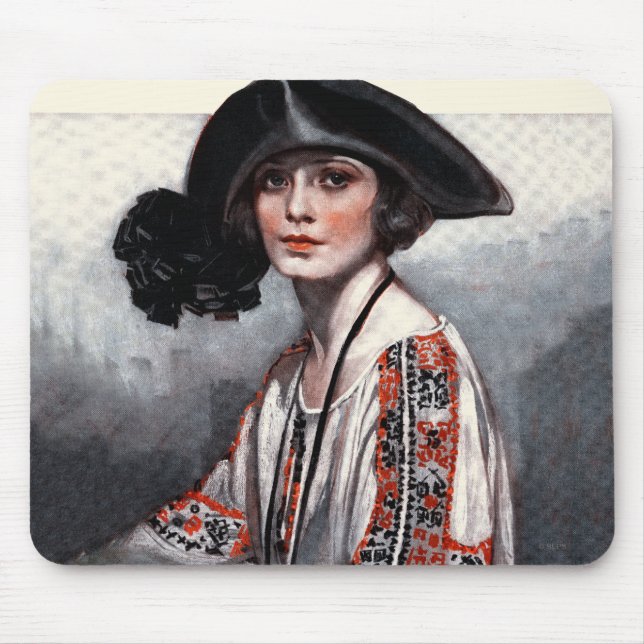 Woman in Embroidered Blouse Mouse Mat (Front)