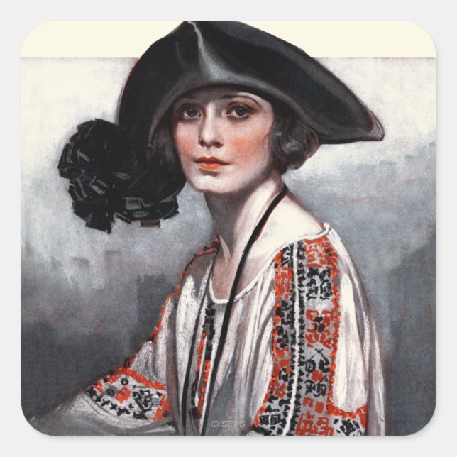 Woman in Embroidered Blouse Square Sticker (Front)