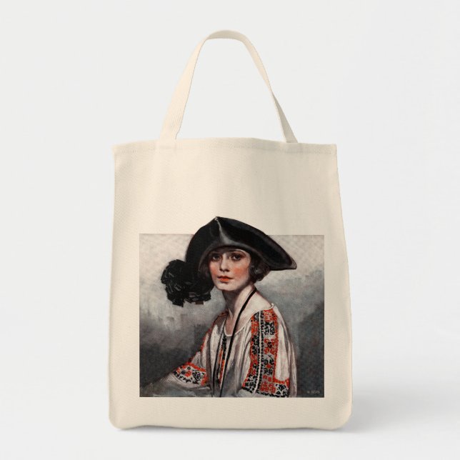 Woman in Embroidered Blouse Tote Bag (Front)