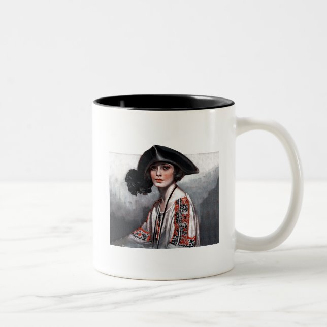 Woman in Embroidered Blouse Two-Tone Coffee Mug (Right)