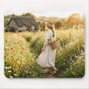 Woman in Field of Wheat Mouse Mat