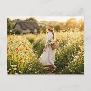 Woman in Field of Wheat Postcard
