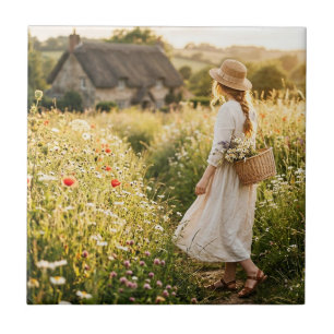 Woman in Field of Wheat Tile