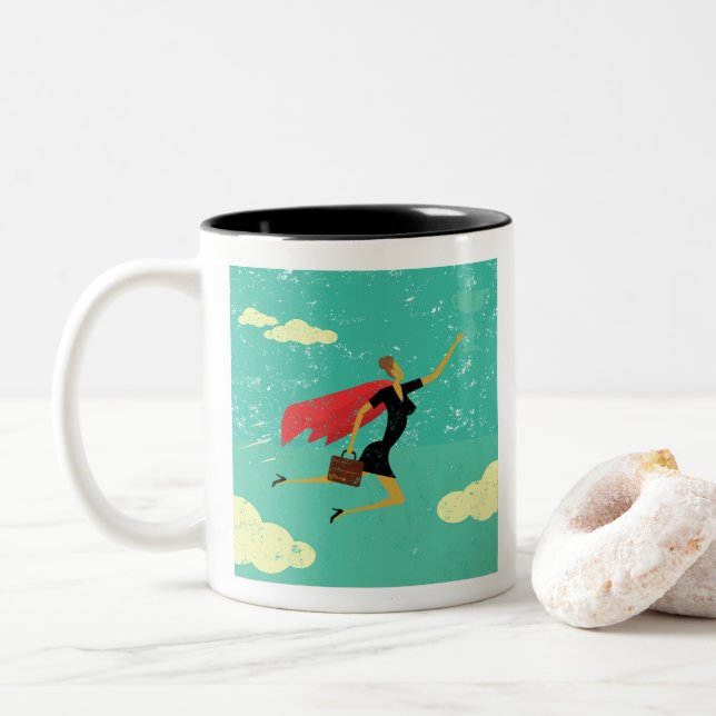 Woman in Flight  Two-Tone Coffee Mug (With Donut)