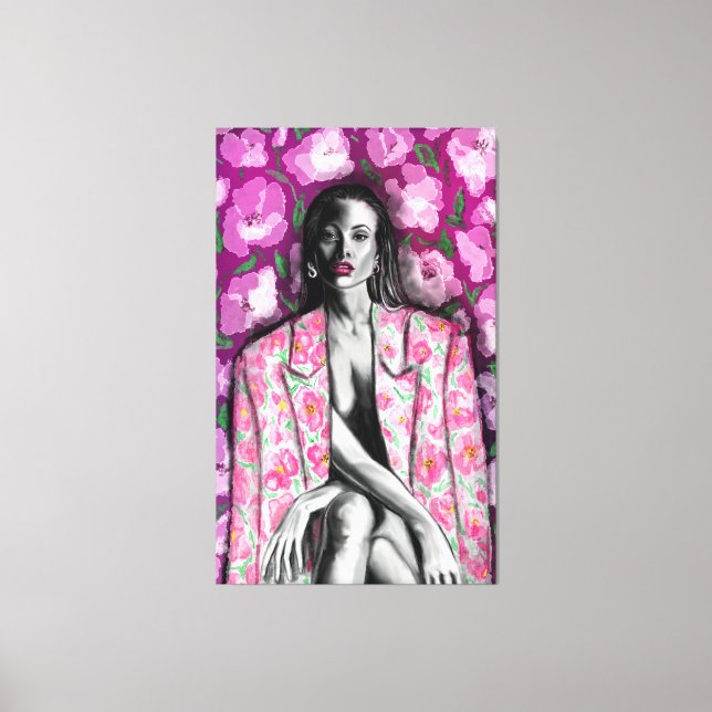 Woman In Flowers Jacket Canvas Print (Front)