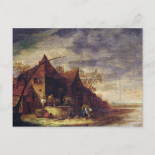 Woman in Front of a Cottage Postcard