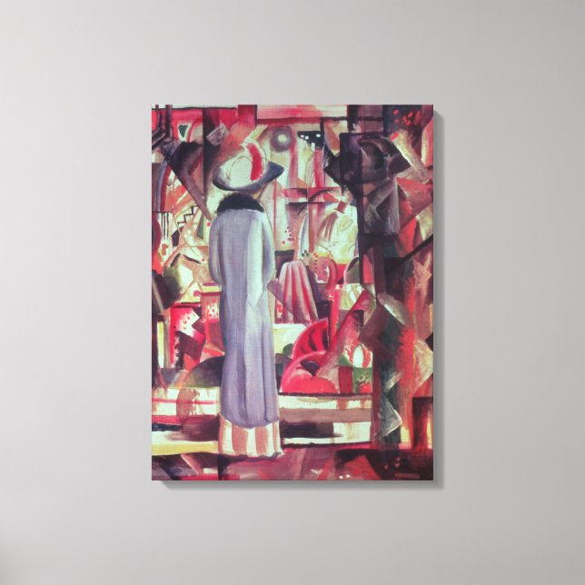 Woman in front of a large illuminated window canvas print (Front)