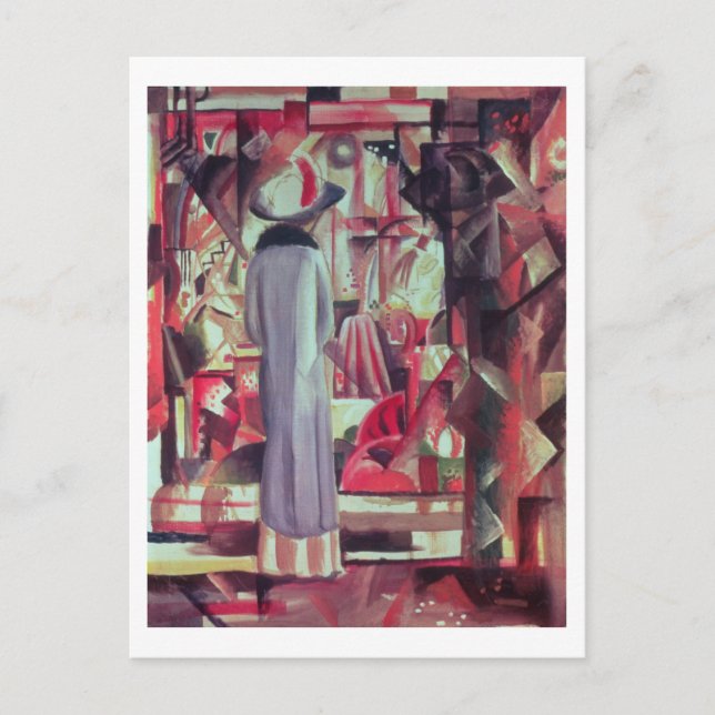 Woman in front of a large illuminated window postcard (Front)