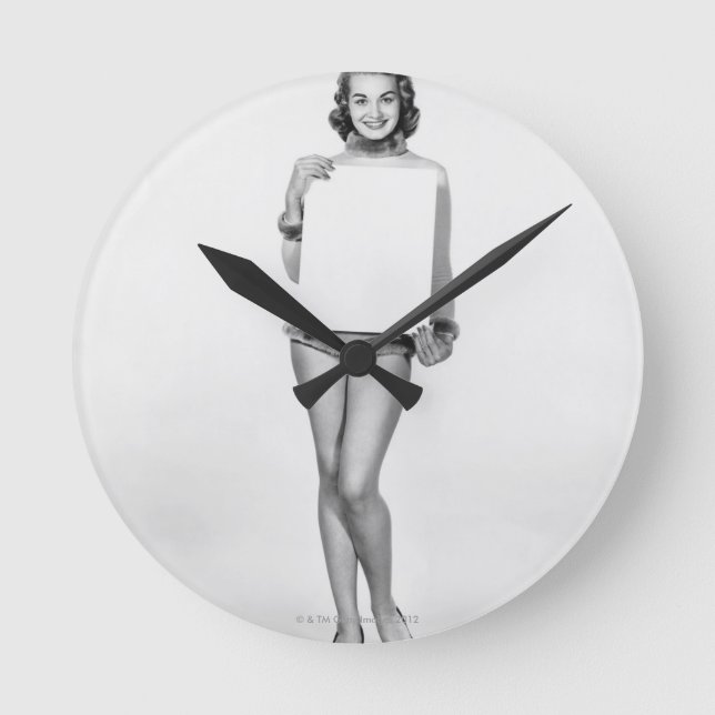 Woman in Fur Round Clock (Front)