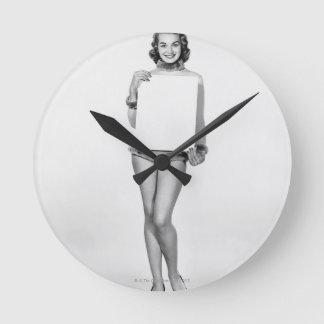 Woman in Fur Round Clock