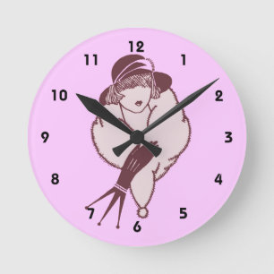 Woman In Fur Stole Art Deco Round Clock