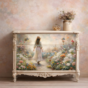 Woman in Garden Path - Romantic Floral Decoupage Tissue Paper