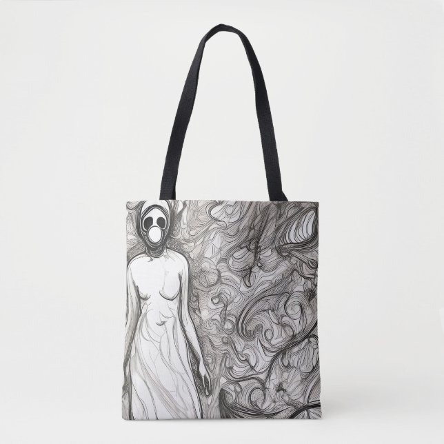 Woman in gas mask tote bag (Front)