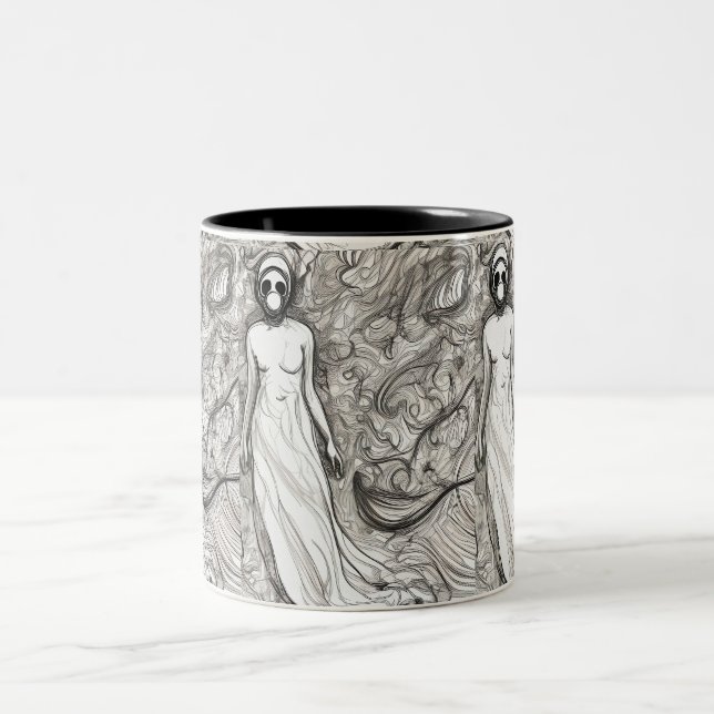 Woman in gas mask Two-Tone coffee mug (Center)