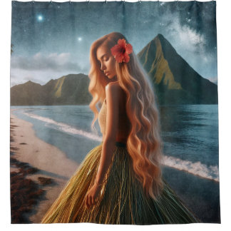 Woman in Grass Skirt Shower Curtain