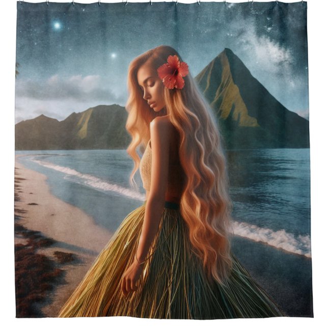 Woman in Grass Skirt Shower Curtain (Front)